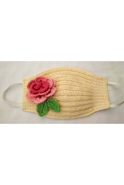 Happy Threads Handmade Crochet Cotton Masks with Floral Motifs- Cream